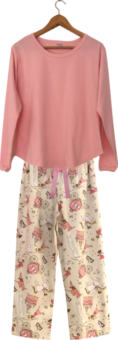 Pijama Menina Longo Tricoline Castelo Rosa