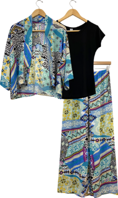 Pijama Twin Set Pantalona Viscose Patch Azul
