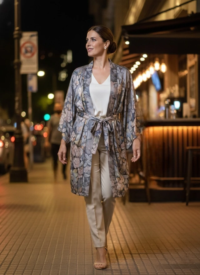 Kimono de seda Paraiso Azul
