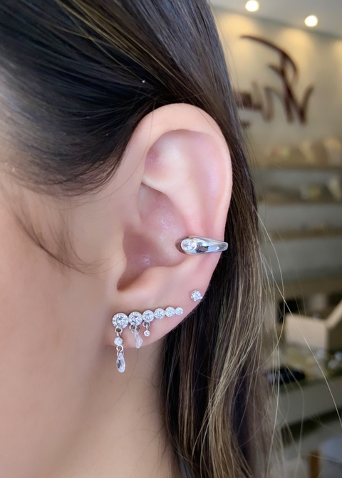 Brinco prata 925 com gotas e zircônias