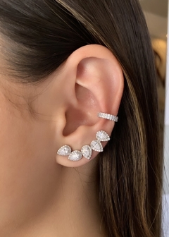 Brinco ear cuff prata 925 com gotas de zircônias
