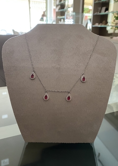 Colar prata 925 com pingentes de gota com pedra rosa - comprar online