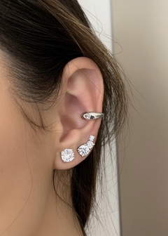 Falso piercing prata 925 liso com zircônia - Valdelena Faria Semijoias