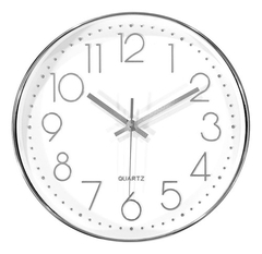Reloj De Pared Marco Plateado Minimalista Numeros - comprar online