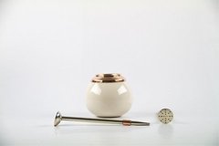 MATE CERÁMICA BORDE DE METAL COBRE