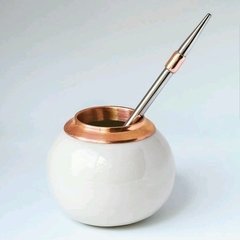 MATE CERÁMICA BORDE DE METAL COBRE en internet