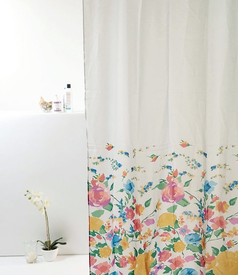 Cortina de Box Poliéster Floral com branco 1.98 x 180 m