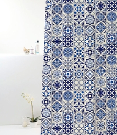 Cortina de Box Poliéster Azulejo Azul 1.98 x 180 m