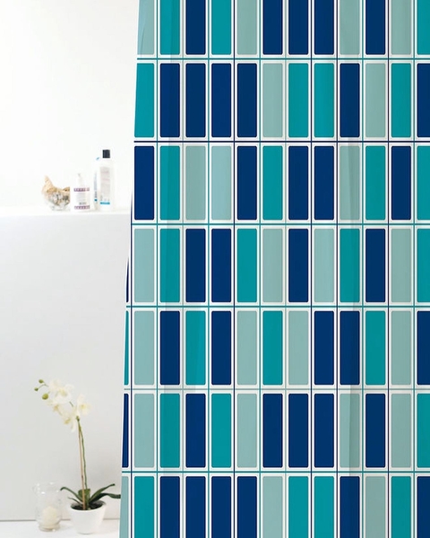 Cortina para Box Peva geométrica azul 1.80 x 1.60