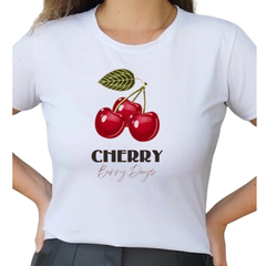 Camiseta T Shirt Branco Feminina Tendencia Cerejas ( Cherry Barry Days)