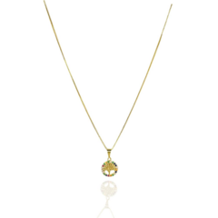 Colar Com Pingente De Circulo Da Árvore Da Vida Com Zircônia Colorida Banhado em Ouro 18k