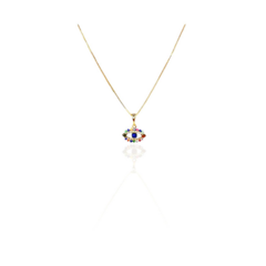 Colar Pingente Olho Grego com Zircônia Multicolor Banhado em Ouro 18k