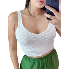 Cropped Alcinha Moda Blogueira Top Tricot Tranças
