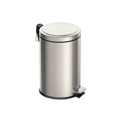 Lixeira com pedal de 12 L em aço inox polido, com balde interno removível e tampa com sistema Stay Open.