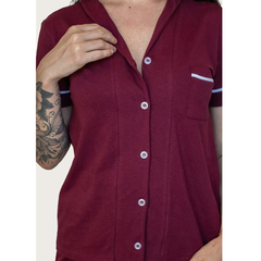 Pijama Americano Manga Curta Algodão – Bordô
