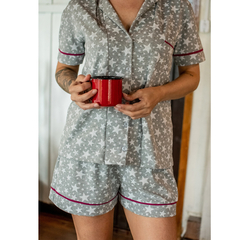 Pijama Americano Manga Curta Algodão – Mescla Estrelinhas