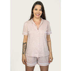 Pijama Americano Manga Curta Algodão – Mescla Rosa