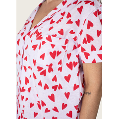 Pijama Americano Manga Curta com Calca Algodão – Coração Vermelho
