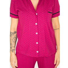 Pijama Americano Manga curta com Calca Algodão – Pink Poá