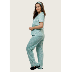 Pijama Americano Manga Curta com Calca Algodão – Verde Poá