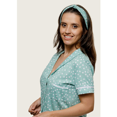 Pijama Americano Manga Curta com Calca Algodão – Verde Poá
