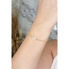 Pulseira Com Pingente De Coração Em Zircônias Coloridas Banhado em Ouro 18k