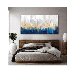 Quadro Abstrato Belas Linhas Douradas c/ Moldura Dourada e Vidro