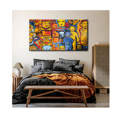 Quadro Abstratos e Geométricos Art Funky c/ Moldura Dourada e Vidro