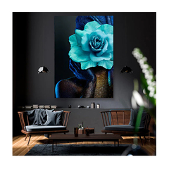 Quadro Arte Conceito Color Paint Woman Blue Rose Borda Infinita