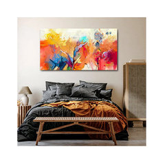 Quadro Decorativo Abstrato Brush Stroke c/ Moldura Marrom