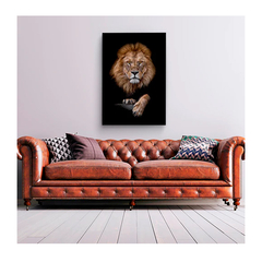 Quadro Decorativo Animais Retrato do Leão c/ Moldura Dourada