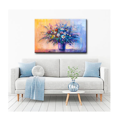 Quadro Folhas e Flores Color Flowers c/ Moldura Prata e Vidro