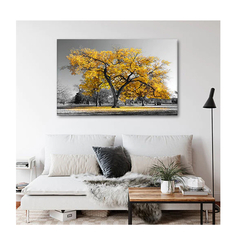 Quadro Paisagens e Natureza Arvore Amarela c/ Moldura Dourada e Vidro