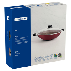 Wok Tramontina Paris Antiaderente Vermelho com Tampa de Vidro 32 cm 4,4 L