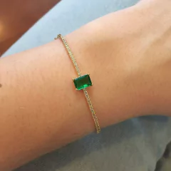 Pulseira ajustável retângulo esmeralda riviera banho ouro na internet