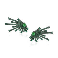 brinco semijoia earcuff setas cravejado de zircônias esmeraldas banhado a ródio negro
