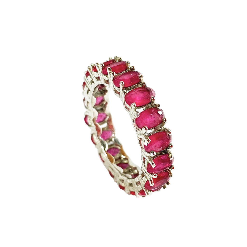 Anel baguete rubelita leitosa banho ródio