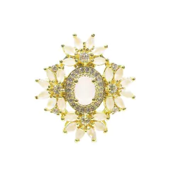 anel semijoia cravejado em cristais quartzo rosa e zircônias banhado a ouro 18k