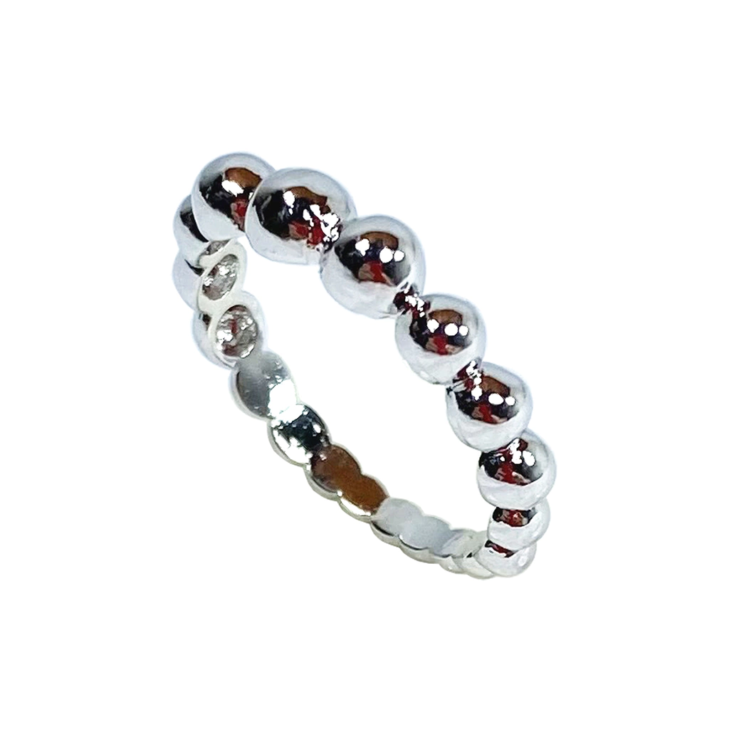 Anel bolinhas banho ródio