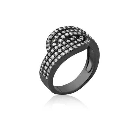 anel 3 linhas cravejadas de zircônias banhado a ródio negro