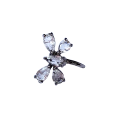 brinco piercing semijoia de pressão de borboleta com pedras cristais fusion banhado a ródio negro