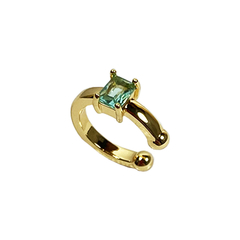 brinco semijoia piercing pressão com cristal retângulo cor turmalina banhado a ouro 18k