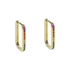 brinco semijoia de argolas com zircônias coloridas banhado a ouro 18k