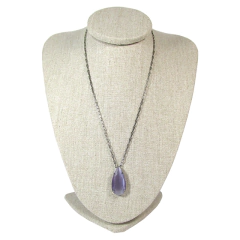 colar do conjunto semijoia gota calcedônia ametista banhado a ródio negro