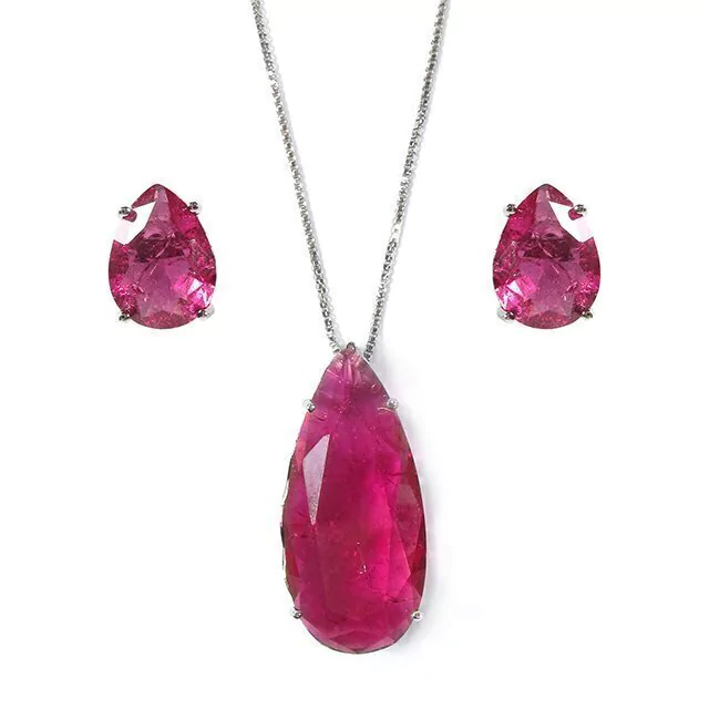 Conjunto gota grande rubi fusion banho ródio