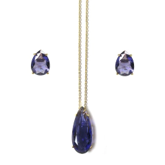 conjunto semijoia gota tanzanita fusion banhado a ouro 18k