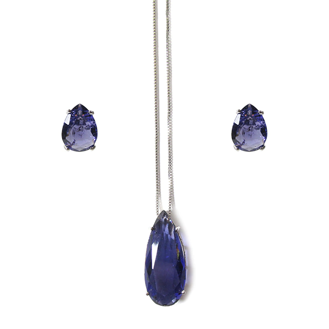 Conjunto gota média tanzanita fusion banho ródio
