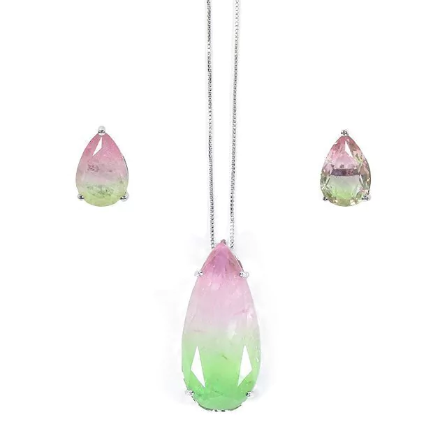 Conjunto gota rainbow melancia banho ródio