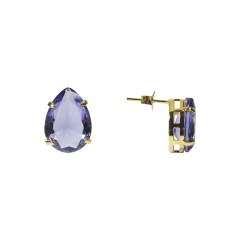 brinco do conjunto semijoia gota cristal cor ametista banhado a ouro 18k