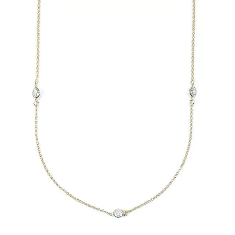 detalhe do colar semijoia longo ponto de luzes redondos com zircônias banhado a ouro 18k